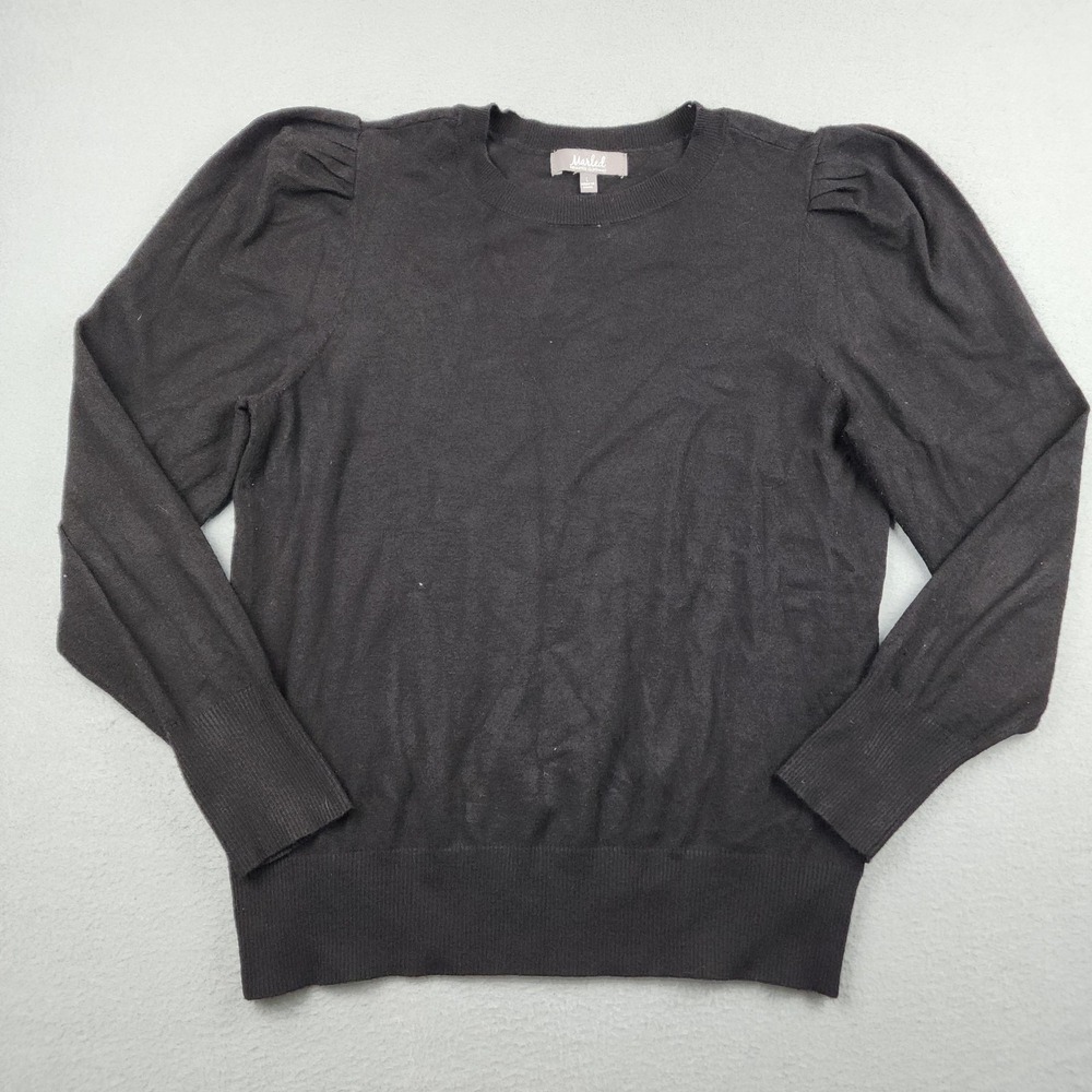Marled Reunited Clothing Sweater Womens L Black Puff Sleeve Knit Pullover Soft